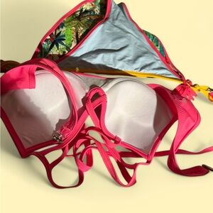 Hot Pink Bikini Set with Tropical Lining